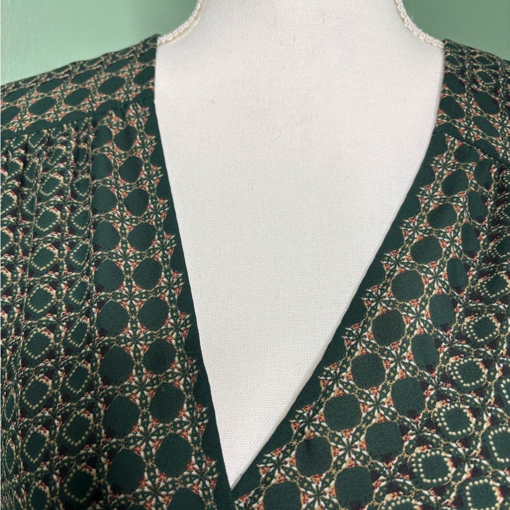 Max Studio Green and Red Patterned Blouse medium - Picture 3 of 11